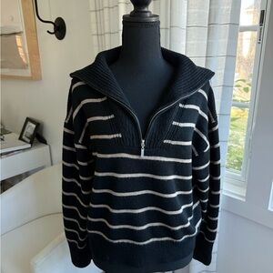 La Ligne 100% Wool Black and Tan Striped Sweater